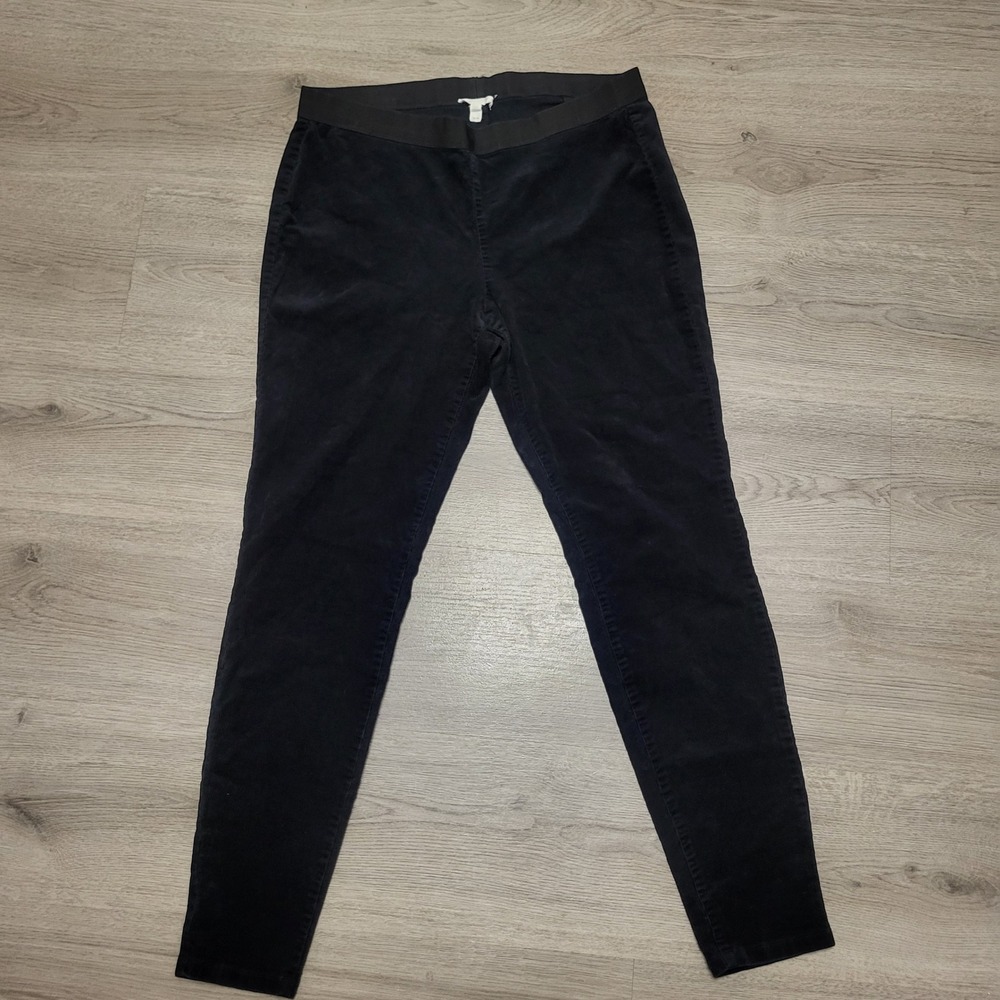 Eileen Fisher Black Organic Cotton Corduroy Leggings Pull On Pants Womens Medium